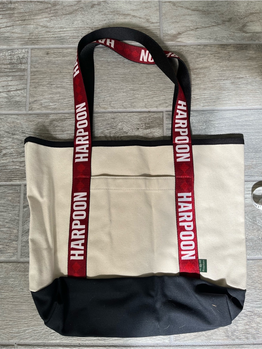 Harpoon- Canvas Tote Bag in Cream and Black with Red Straps